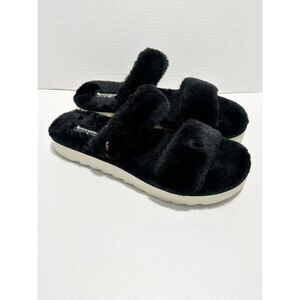 Koolaburra Fuzz-On Faux Fur Sandal Slippers Slide On Black White Women’s Size 12